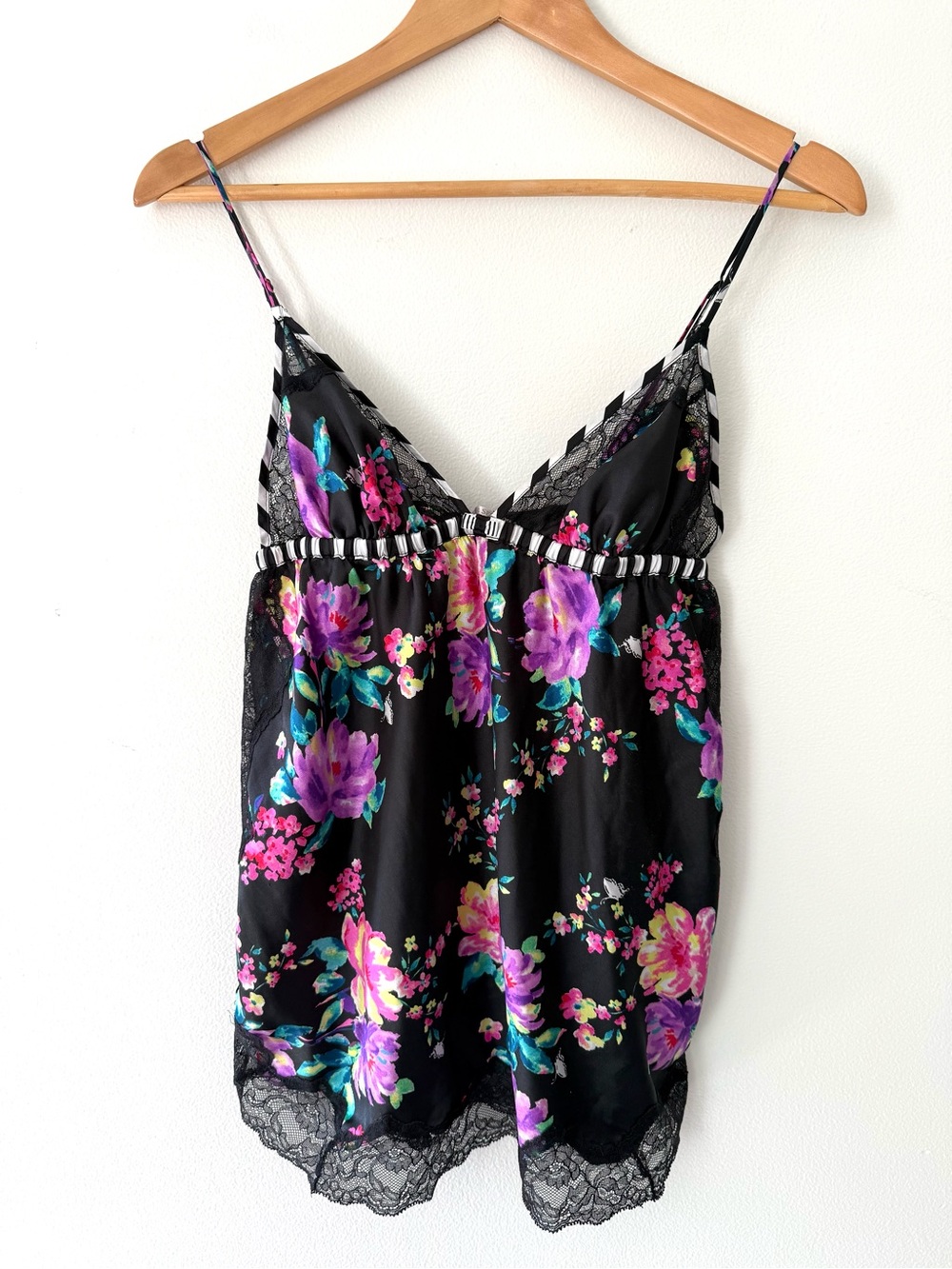 Victoria’s Secret Y2K Floral Satin Lace Babydoll Slip Dress Chemise L Coquette